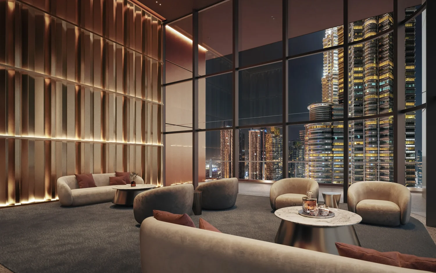 Sky lounge overlooking the KLCC skyline at CloutHaus Residences